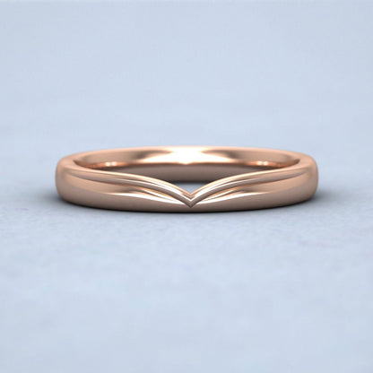 Raised V Shaped 9ct Rose Gold 3mm Wedding Ring