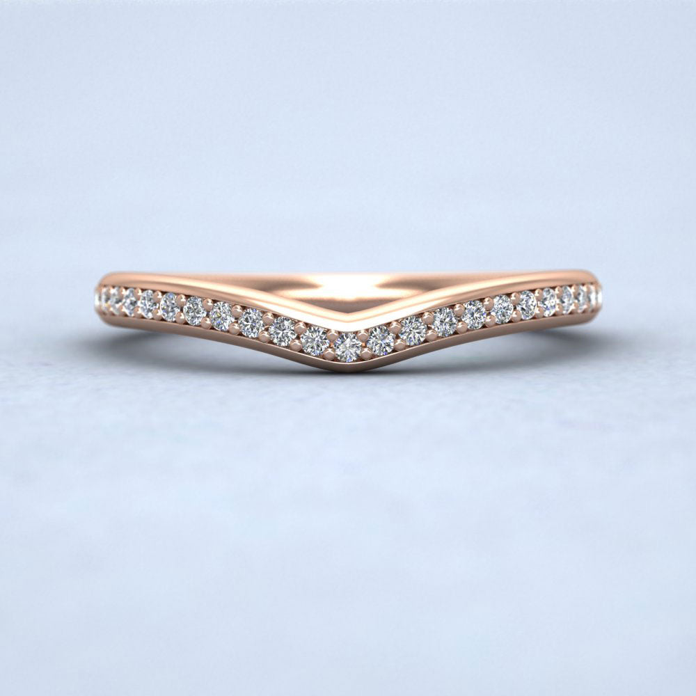 Wishbone Shape Diamond Set Pave 18ct Rose Gold 2mm Wedding Ring