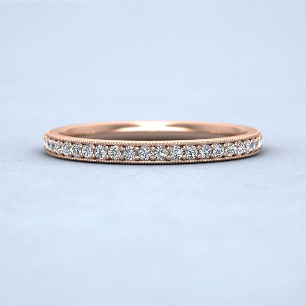 Full Bead Set 0.46ct Round Brilliant Cut Diamond With Millgrain Surround 18ct Rose Gold 2mm Wedding Ring