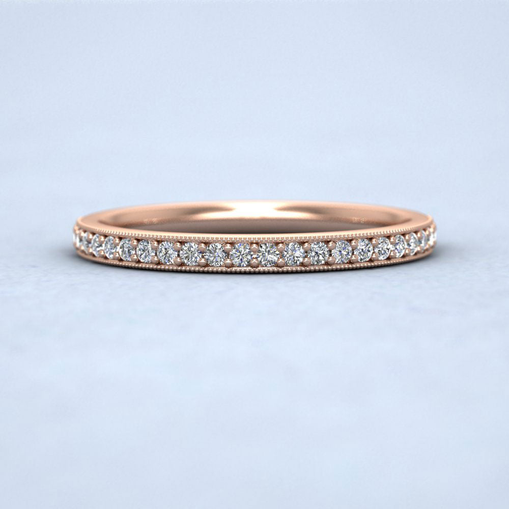 Full Bead Set 0.46ct Round Brilliant Cut Diamond With Millgrain Surround 9ct Rose Gold 2mm Wedding Ring