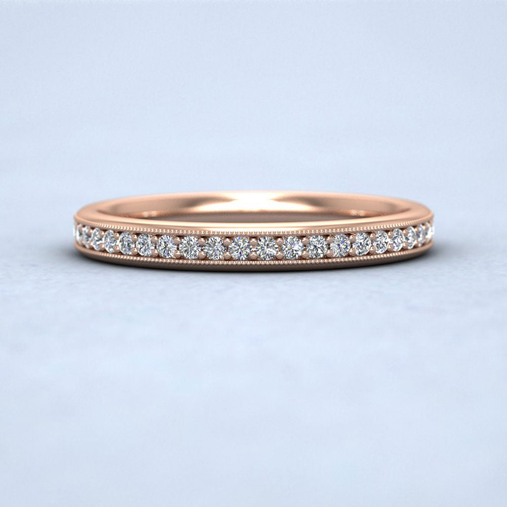 Full Bead Set 0.7ct Round Brilliant Cut Diamond With Millgrain Surround 18ct Rose Gold 2.5mm Wedding Ring