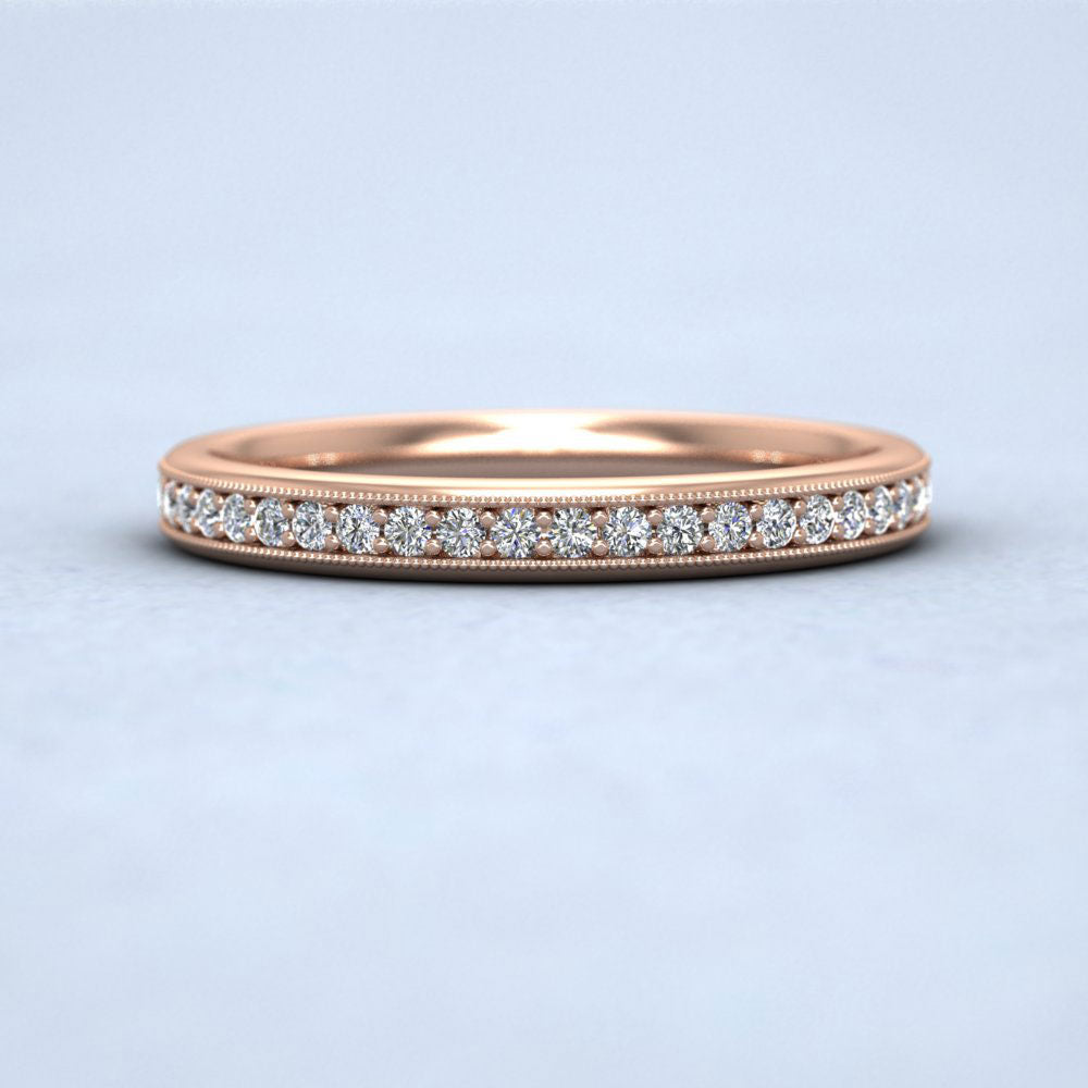 Full Bead Set 0.7ct Round Brilliant Cut Diamond With Millgrain Surround 9ct Rose Gold 2.5mm Wedding Ring