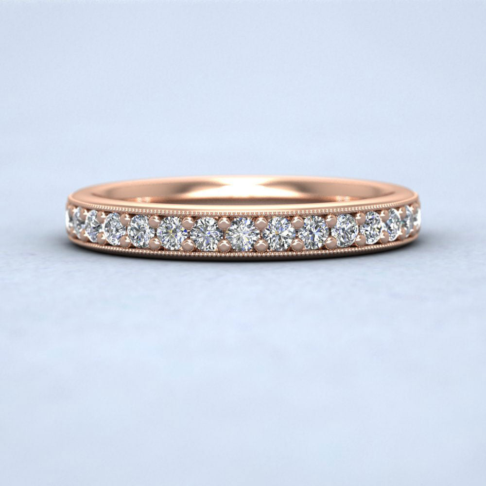 Full Bead Set 0.8ct Round Brilliant Cut Diamond With Millgrain Surround 18ct Rose Gold 3mm Wedding Ring