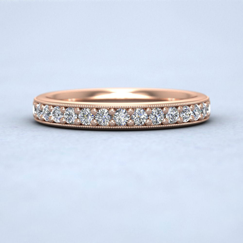 Full Bead Set 0.8ct Round Brilliant Cut Diamond With Millgrain Surround 9ct Rose Gold 3mm Wedding Ring