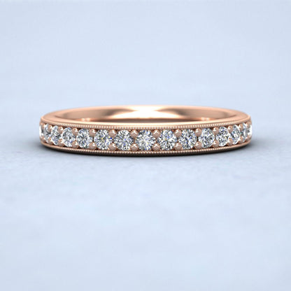 Full Bead Set 0.8ct Round Brilliant Cut Diamond With Millgrain Surround 9ct Rose Gold 3mm Wedding Ring