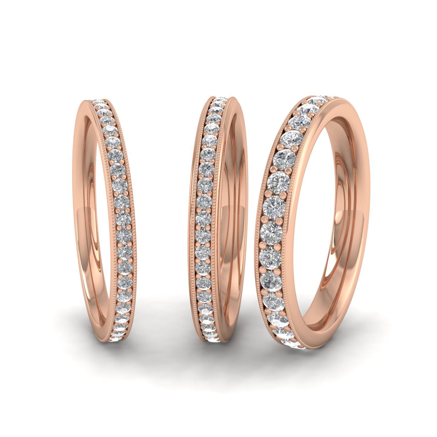 Full Bead Set 0.8ct Round Brilliant Cut Diamond With Millgrain Surround 18ct Rose Gold 3mm Wedding Ring