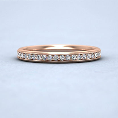 Half Bead Set 0.34ct Round Brilliant Cut Diamond With Millgrain Surround 9ct Rose Gold 2.5mm Wedding Ring