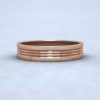 Grooved Pattern 18ct Rose Gold 4mm Flat Wedding Ring