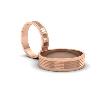 Grooved Pattern 9ct Rose Gold 4mm Flat Wedding Ring