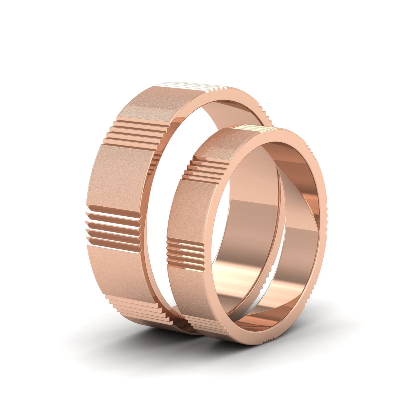 Across Groove Pattern 18ct Rose Gold 6mm Flat Wedding Ring