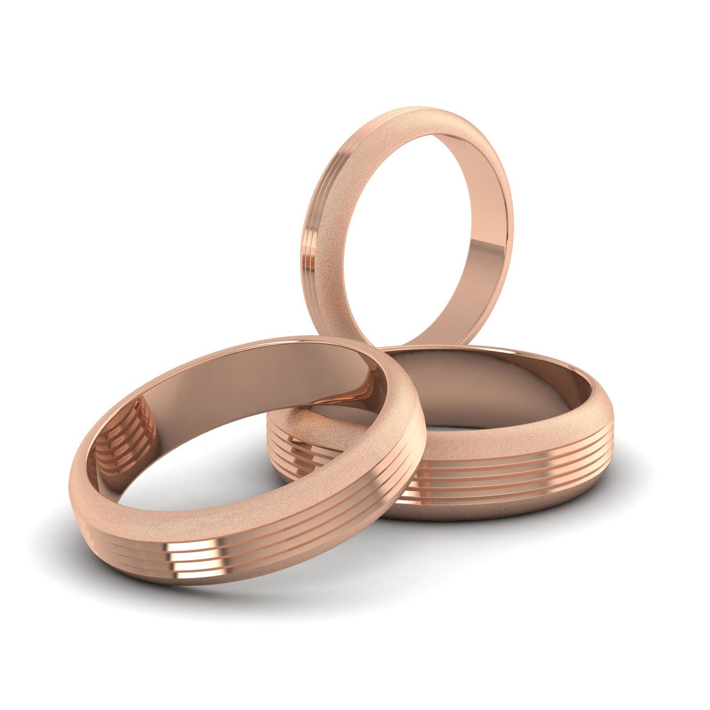 Grooved Pattern 18ct Rose Gold 4mm Wedding Ring