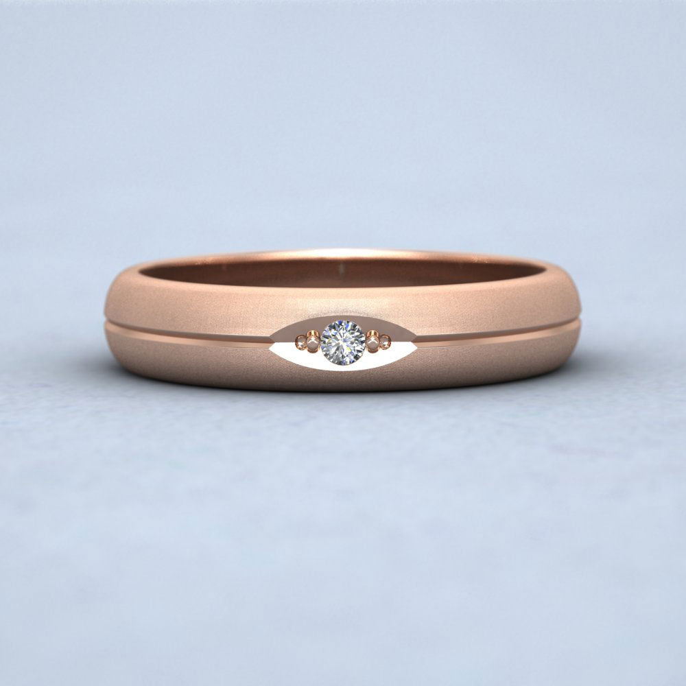 Diamond Set And Centre Line Pattern 9ct Rose Gold 4mm Wedding Ring Down View