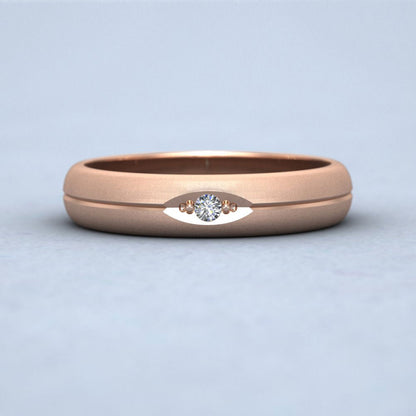 Diamond Set And Centre Line Pattern 9ct Rose Gold 4mm Wedding Ring Down View