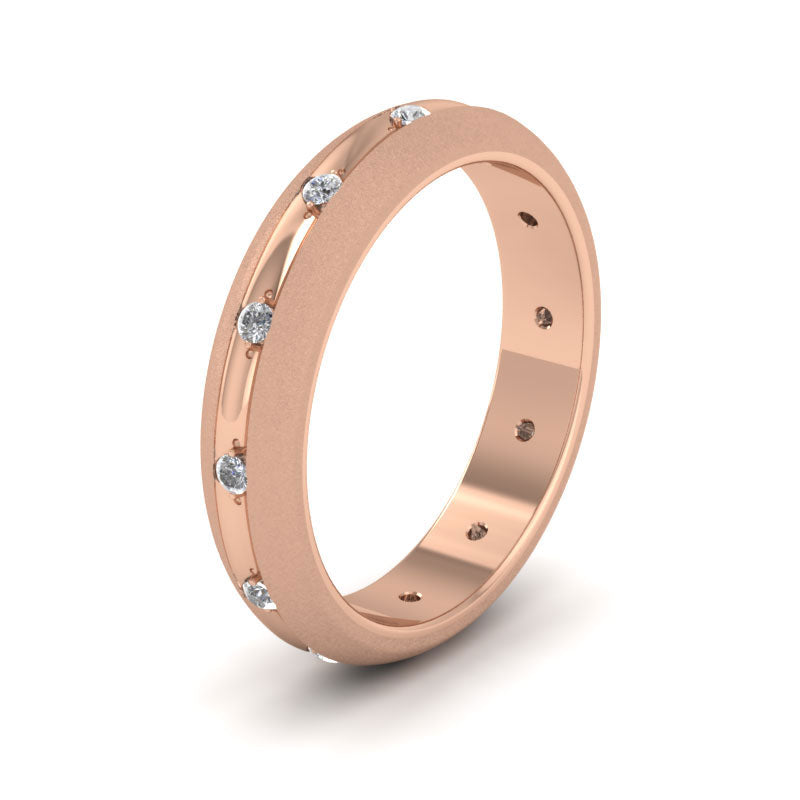 Wedding Ring With Concave Groove Set With Twelve Diamonds 4mm Wide In 18ct Rose Gold