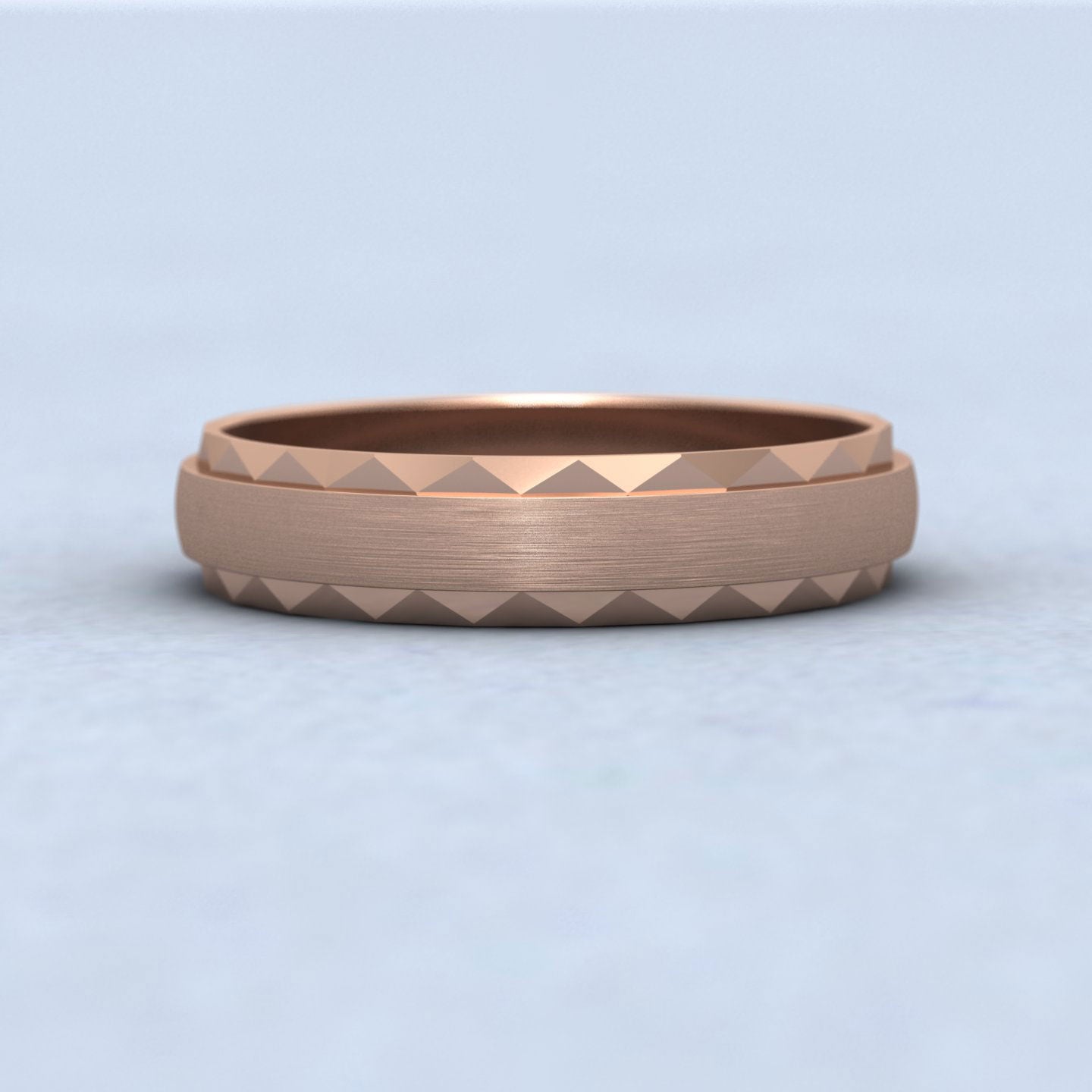Flat Edge Facetted Cut Patterned And Matt Finish 18ct Rose Gold 4mm Wedding Ring Down View