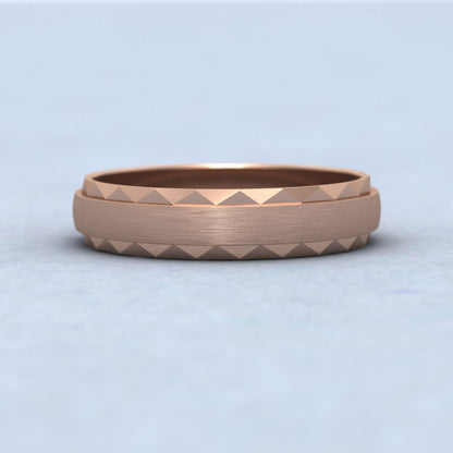 Flat Edge Facetted Cut Patterned And Matt Finish 18ct Rose Gold 4mm Wedding Ring Down View