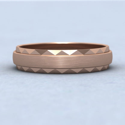Flat Edge Facetted Cut Patterned And Matt Finish 9ct Rose Gold 5mm Wedding Ring Down View