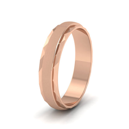 Flat Edge Facetted Cut Patterned And Matt Finish 18ct Rose Gold 5mm Wedding Ring