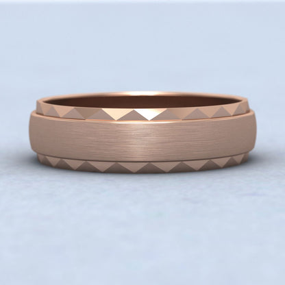 Flat Edge Facetted Cut Patterned And Matt Finish 9ct Rose Gold 6mm Wedding Ring Down View