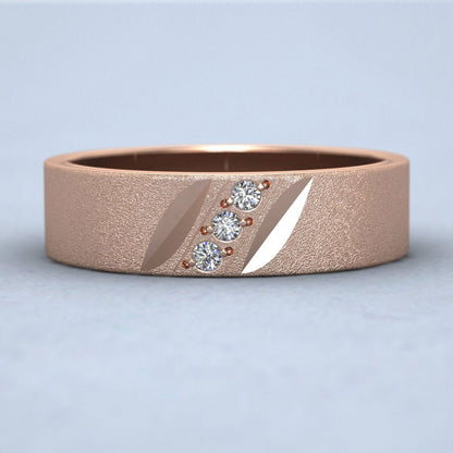 Diagonal Cut And Diamond Set 9ct Rose Gold 6mm Flat Wedding Ring Down View