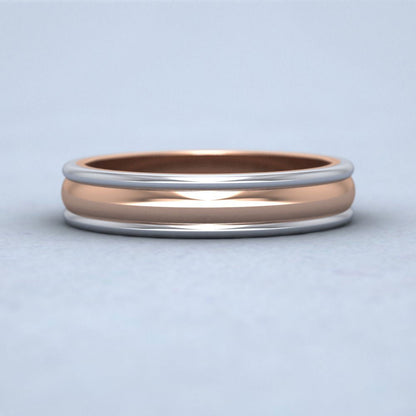 Two Colour Edged 18ct Rose And White Gold 4mm Wedding Ring Down View