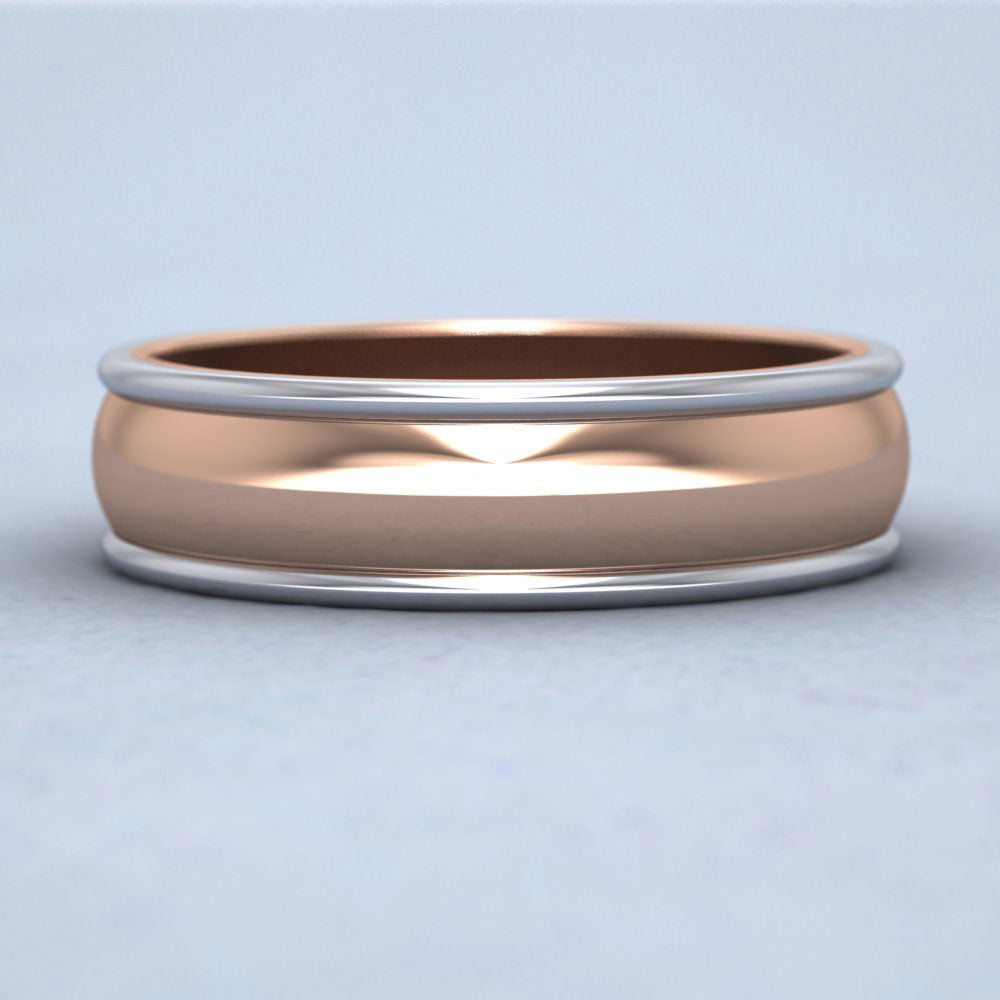 Two Colour Edged 9ct Rose And White Gold 6mm Wedding Ring Down View