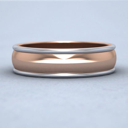 Two Colour Edged 9ct Rose And White Gold 6mm Wedding Ring Down View