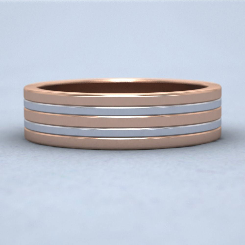 Five Band Two Colour 18ct Rose And White Gold 6mm Wedding Ring