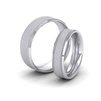 Hatched Centre And Millgrain Patterned 950 Platinum 7mm Wedding Ring