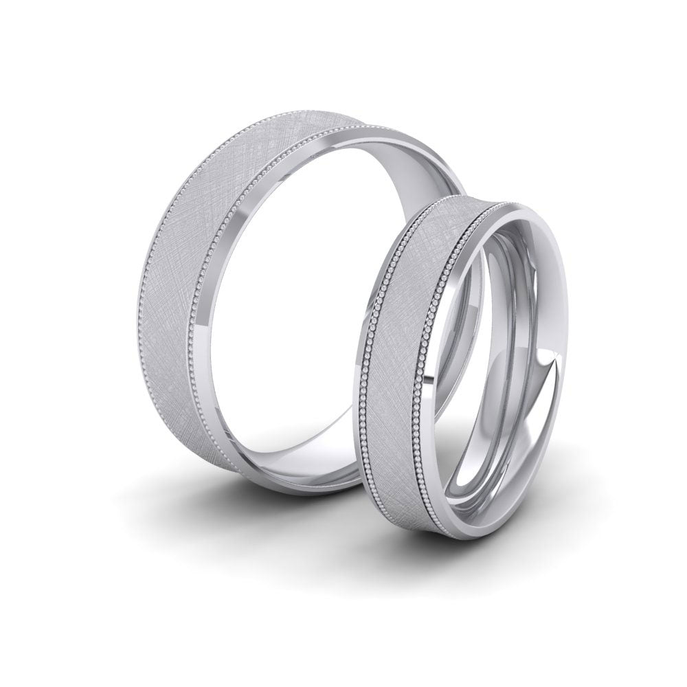 Hatched Centre And Millgrain Patterned 500 Palladium 5mm Wedding Ring