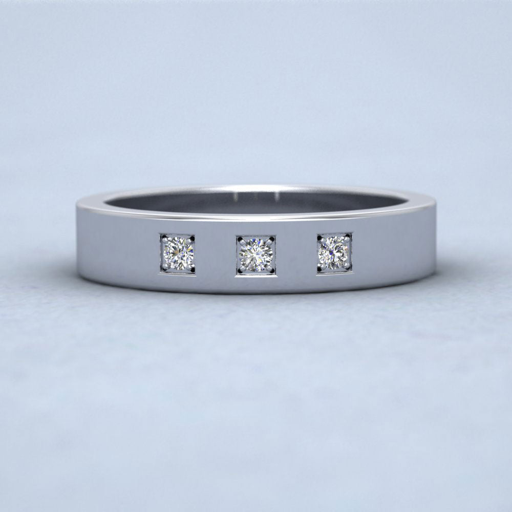 Three Diamonds With Square Setting 9ct White Gold 4mm Wedding Ring Down View