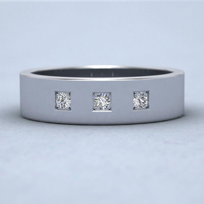 Three Diamonds With Square Setting 14ct White Gold 6mm Wedding Ring Down View