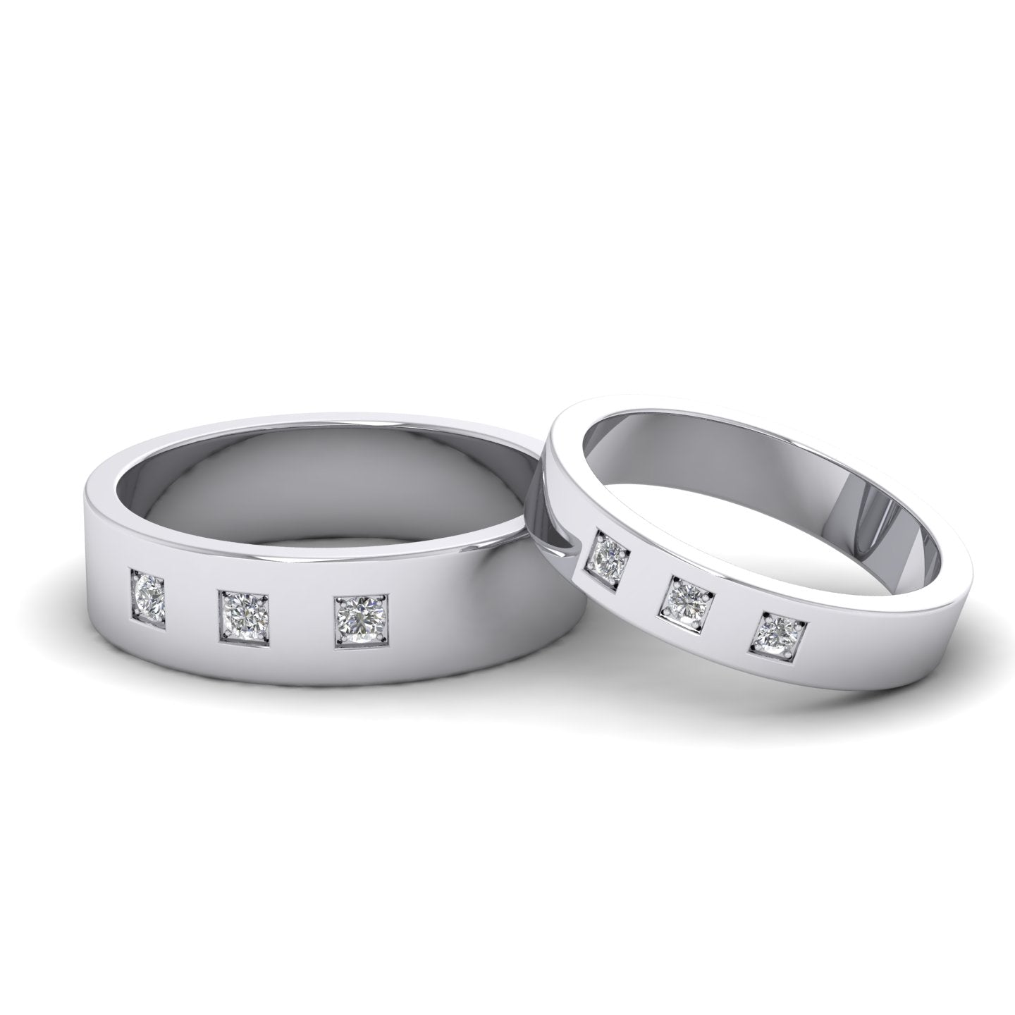 Three Diamonds With Square Setting 950 Palladium 6mm Wedding Ring
