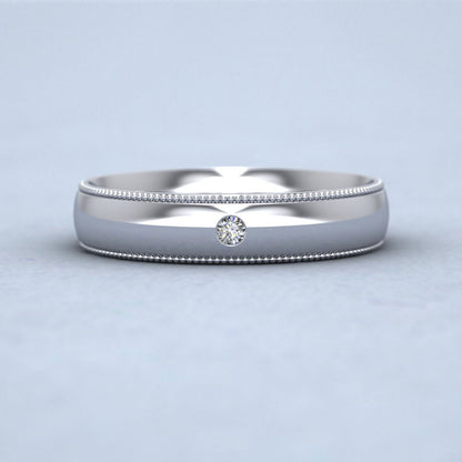 Single Flush Diamond Set And Millgrain Edge 500 Palladium 4mm Wedding Ring Down View