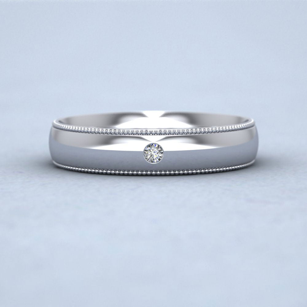 Single Flush Diamond Set And Millgrain Edge 950 Palladium 4mm Wedding Ring Down View