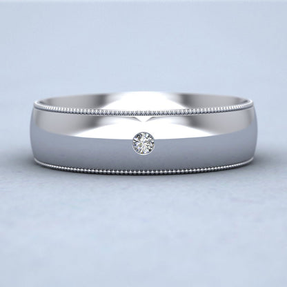 Single Flush Diamond Set And Millgrain Edge 9ct White Gold 6mm Wedding Ring Down View