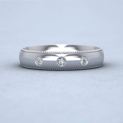 Diamond Set And Millgrain Edge 500 Palladium 4mm Wedding Ring