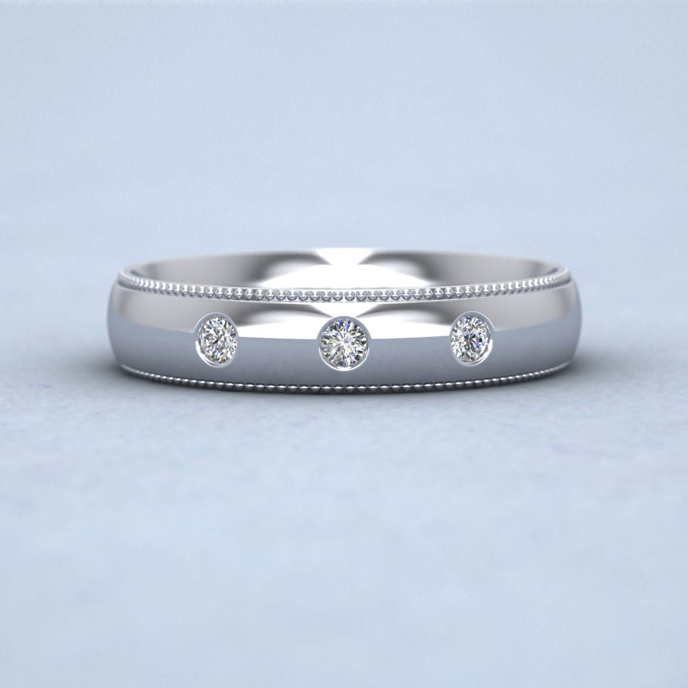 Diamond Set And Millgrain Edge 950 Platinum 4mm Wedding Ring