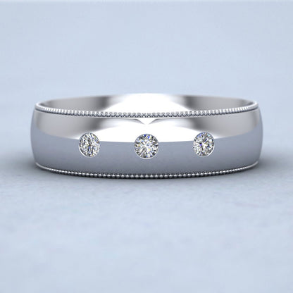 Diamond Set And Millgrain Edge 18ct White Gold 6mm Wedding Ring