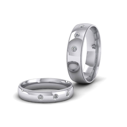 Diamond Set And Millgrain Edge 9ct White Gold 6mm Wedding Ring