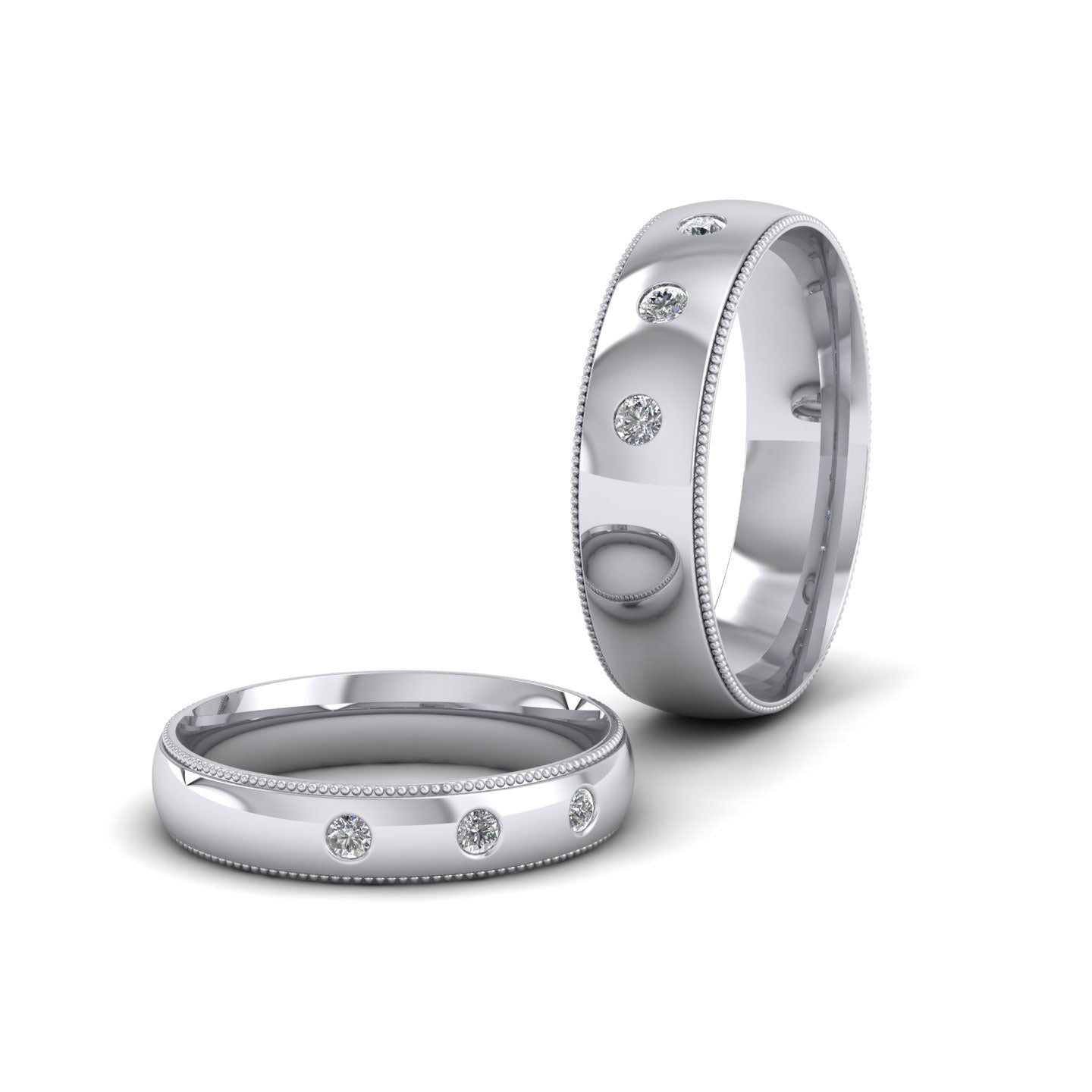 Diamond Set And Millgrain Edge 18ct White Gold 6mm Wedding Ring