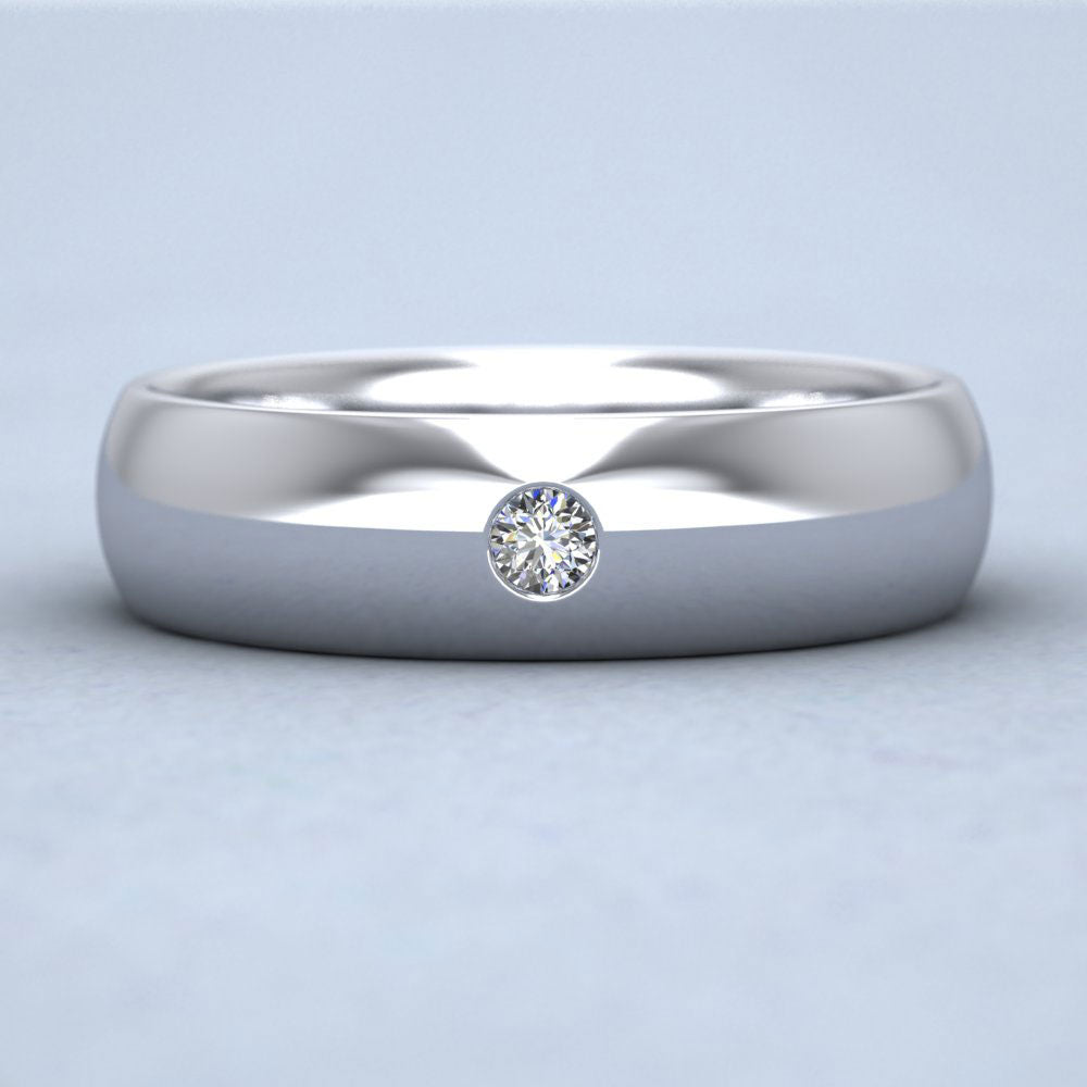 Single Flush Diamond Set Sterling Silver 6mm Wedding Ring Down View