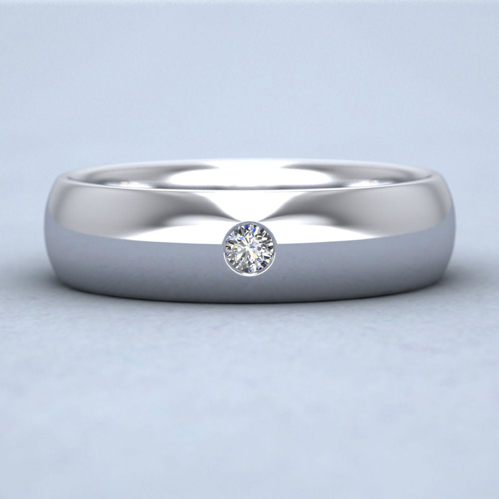 Single Flush Diamond Set 18ct White Gold 6mm Wedding Ring Down View