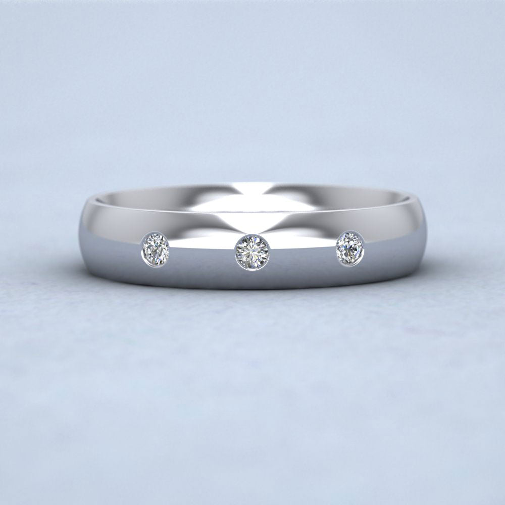 Three Diamond Flush Set Sterling Silver 4mm Wedding Ring Down View