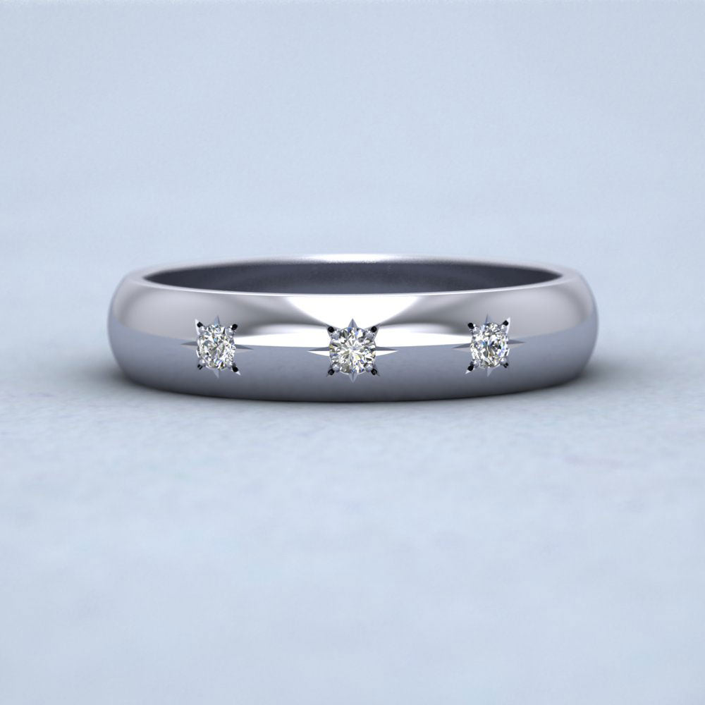 Three Star Diamond Set 14ct White Gold 4mm Wedding Ring Down View