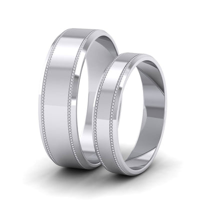 Bevelled Edge And Millgrain Pattern 14ct White Gold 6mm Flat Wedding Ring