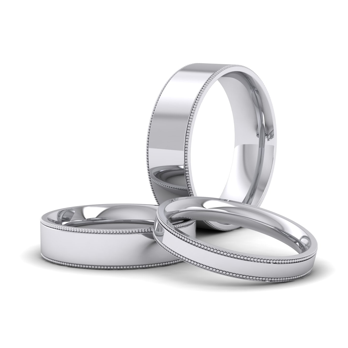 Millgrain Edge 14ct White Gold 5mm Flat Comfort Fit Wedding Ring G