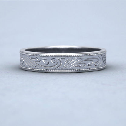 Engraved Sterling Silver 4mm Flat Wedding Ring With Millgrain Edge