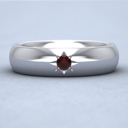 Garnet Star Set 9ct White Gold 6mm Wedding Ring Down View