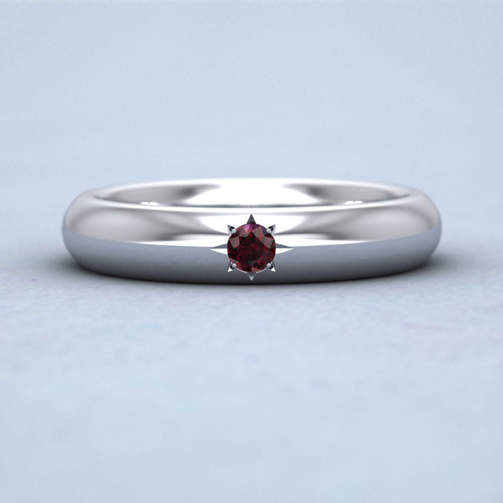Ruby Star Set 14ct White Gold 4mm Wedding Ring Down View